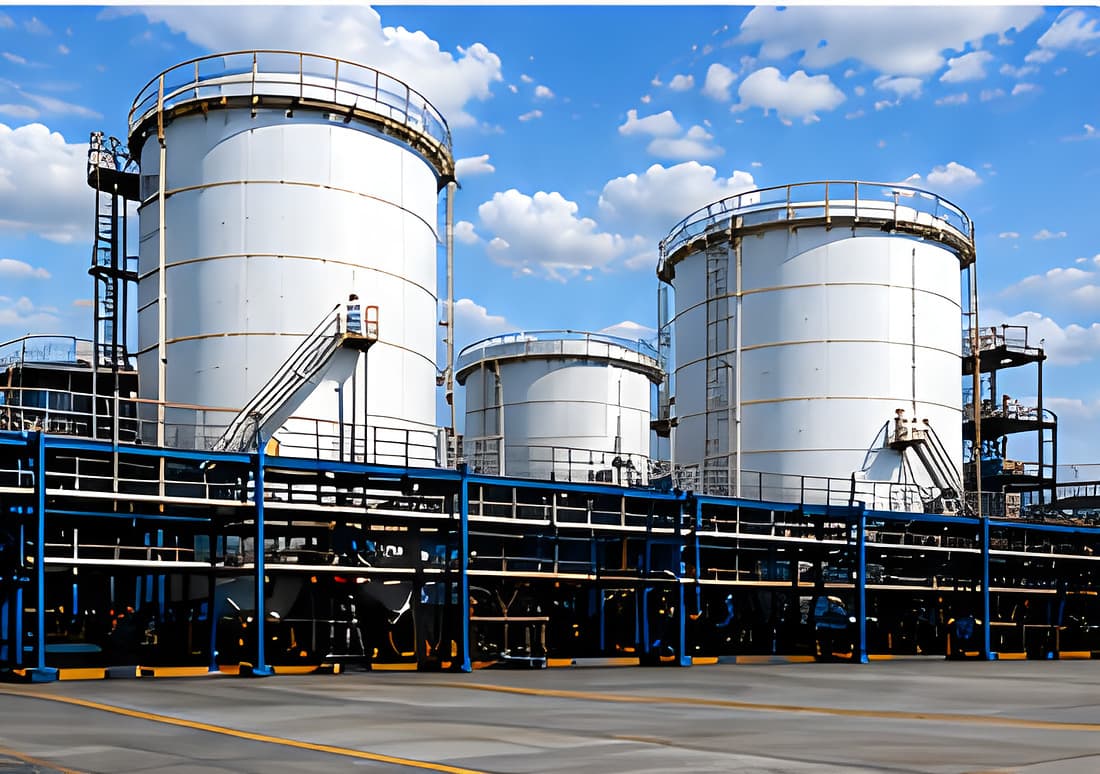 Bulk chemical storage tanks at a water treatment and industrial facility